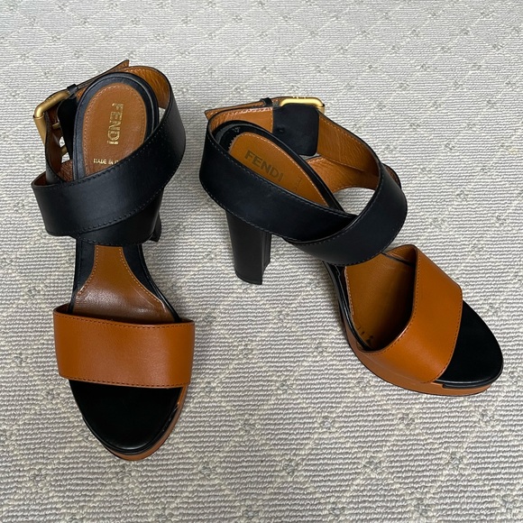 Fendi Leather Cross Ankle Strap Platform Sandals - Picture 4 of 13